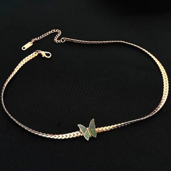 Choker-Collar Bone Necklace 18K Gold Plated Stainless Steel Butterfly Women's … - Picture 2 of 2